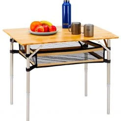 Goedkoop ???? CAMPZ Bamboo Table 80x60x65cm With Storage Mesh, Bruin ❤️ -KAMPA-winkel campz bamboo table 80x60x60cm with storage mesh brown 12